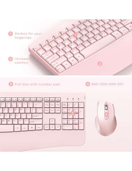Combo Teclado y Ratón Inalámbricos Ergonómicos PEIOUS Rosa Claro Combo Teclado y Ratón Inalámbricos Ergonómicos PEIOUS Rosa Claro