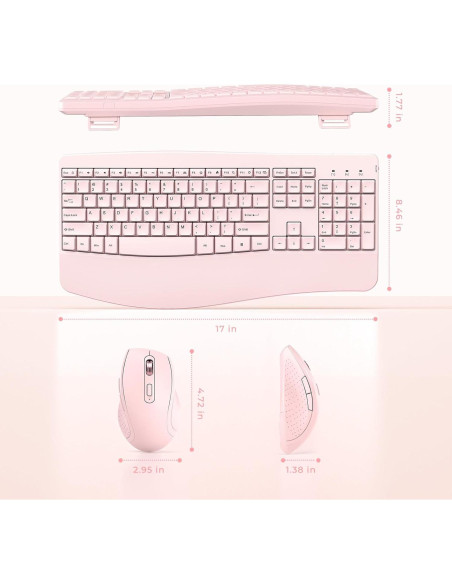 Combo Teclado y Ratón Inalámbricos Ergonómicos PEIOUS Rosa Claro Combo Teclado y Ratón Inalámbricos Ergonómicos PEIOUS Rosa Claro