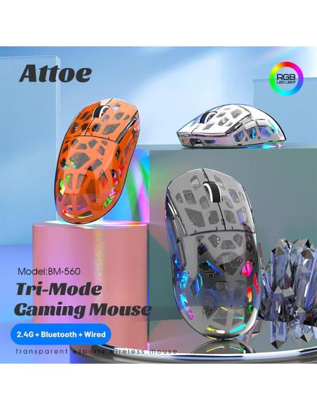 Ratón Mecánico RGB Inalámbrico Attoe BM560 Ergonómico 3600 DPI Ratón Mecánico RGB Inalámbrico Attoe BM560 Ergonómico 3600 DPI
