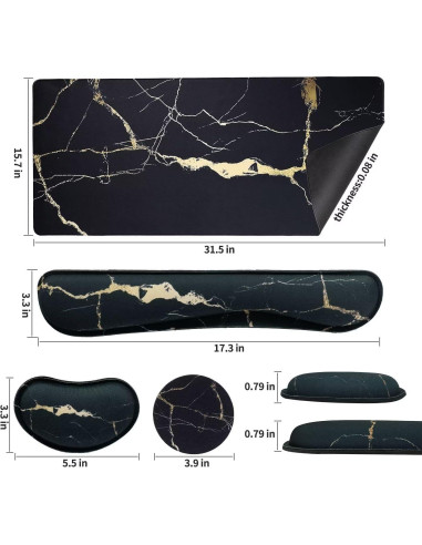 Set de Alfombrilla de Escritorio Bloss 4 en 1 - Mármol Negro 80x40cm