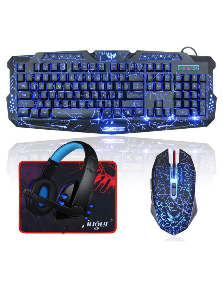Combo Teclado Gaming Retroiluminado BlueFinger + Ratón y Auriculares LED Combo Teclado Gaming Retroiluminado BlueFinger + Ratón y Auriculares LED