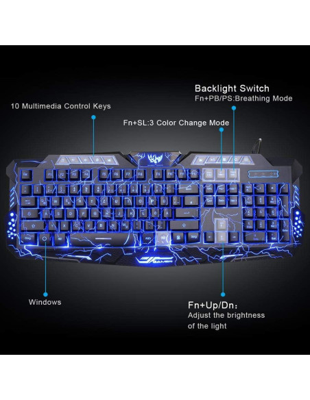 Combo Teclado Gaming Retroiluminado BlueFinger + Ratón y Auriculares LED Combo Teclado Gaming Retroiluminado BlueFinger + Ratón y Auriculares LED