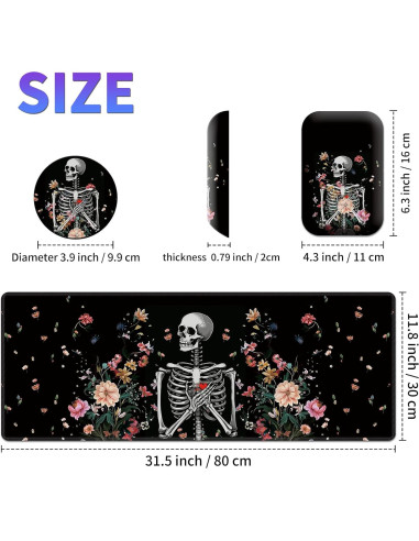 Juego de Alfombrillas de Ratón Ergonómicas BVDIKMI Calavera Floral