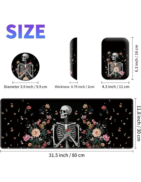 Juego de Alfombrillas de Ratón Ergonómicas BVDIKMI Calavera Floral Juego de Alfombrillas de Ratón Ergonómicas BVDIKMI Calavera Floral