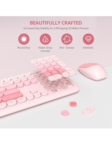 Combo Teclado y Ratón Inalámbrico Silencioso GTSP Rosa