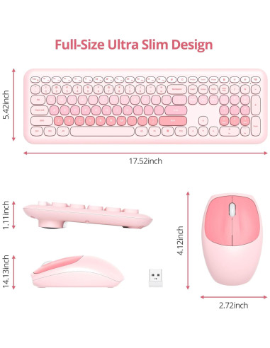 Combo Teclado y Ratón Inalámbrico Silencioso GTSP Rosa