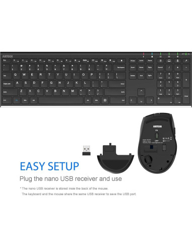 Combo Teclado y Ratón Inalámbrico Arteck HW192/MW167 Ergonómico