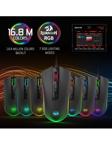 Ratón Óptico para Juegos Redragon M711 Cobra RGB 10000 DPI