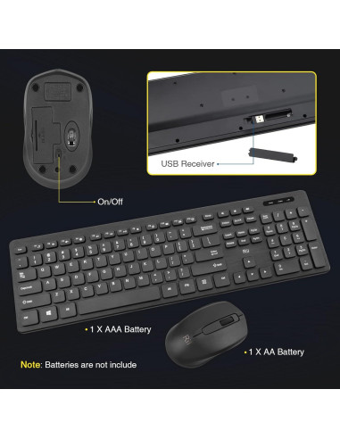 Combo Teclado y Ratón Inalámbricos Rii - Oficina Estándar Negro