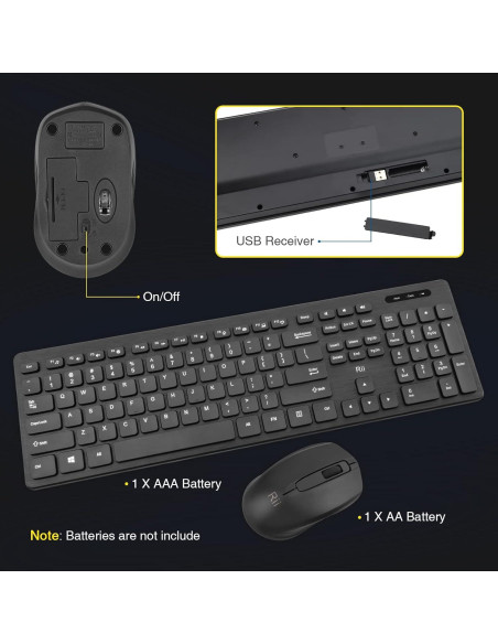 Combo Teclado y Ratón Inalámbricos Rii - Oficina Estándar Negro Combo Teclado y Ratón Inalámbricos Rii - Oficina Estándar Negro