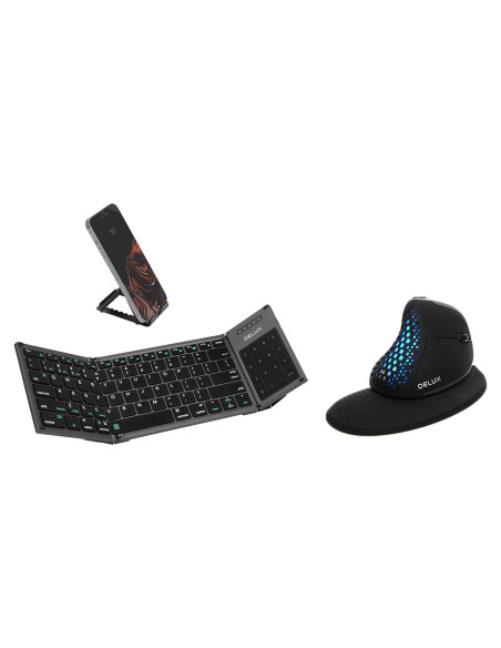 Combo Teclado Plegable DeLUX y Ratón Ergonómico Inalámbrico Combo Teclado Plegable DeLUX y Ratón Ergonómico Inalámbrico
