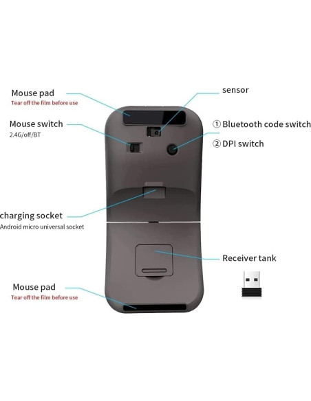 Ratón Inalámbrico Plegable Mikayoo Negro, Bluetooth 4.0, Clic Silencioso Ratón Inalámbrico Plegable Mikayoo Negro, Bluetooth 4.0, Clic Silencioso