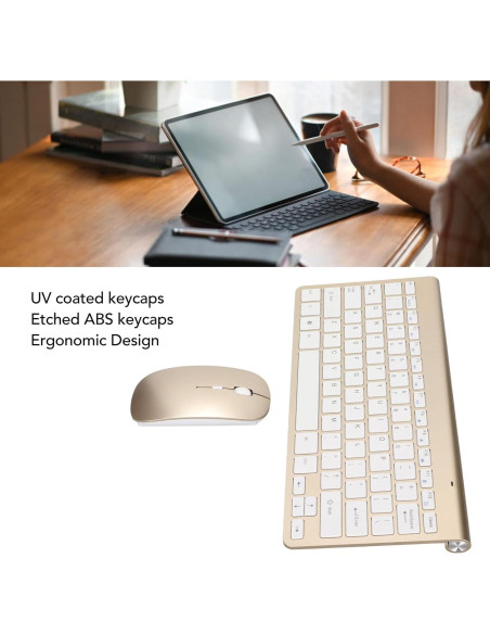 Combo Teclado y Ratón Hilitand USB Ergonómico 2.4G Dorado Combo Teclado y Ratón Hilitand USB Ergonómico 2.4G Dorado