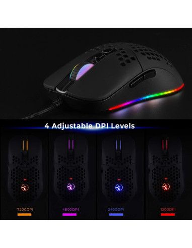 Ratón USB C Attoe FWUSBC Ligero 7200 DPI RGB Negro