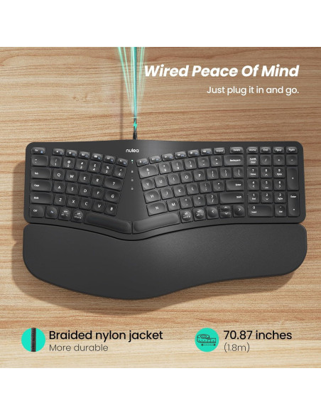 Teclado Ergonómico Nulea RT05C con Reposamuñecas Acolchado Teclado Ergonómico Nulea RT05C con Reposamuñecas Acolchado