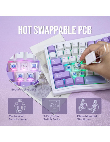 Teclado Gaming Mecánico AJAZZ AKS075 Inalámbrico 75% Blanco