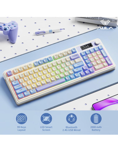 Teclado Mecánico AULA S99 Pro RGB con Pantalla y Conexión Múltiple