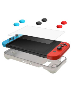 Kit de Protección CamKix para Nintendo Switch - Funda TPU Negra, Protector de Pantalla y 6 Tapas de Joystick