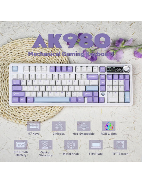 Teclado Mecánico Inalámbrico AJAZZ AK980 Blanco 97 Teclas RGB Teclado Mecánico Inalámbrico AJAZZ AK980 Blanco 97 Teclas RGB