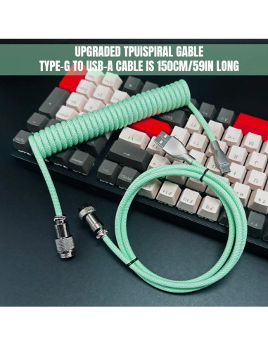 Cable Enrollado USB C Yajouwin 1.5m Verde para Teclados