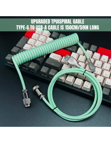 Cable Enrollado USB C Yajouwin 1.5m Verde para Teclados Cable Enrollado USB C Yajouwin 1.5m Verde para Teclados