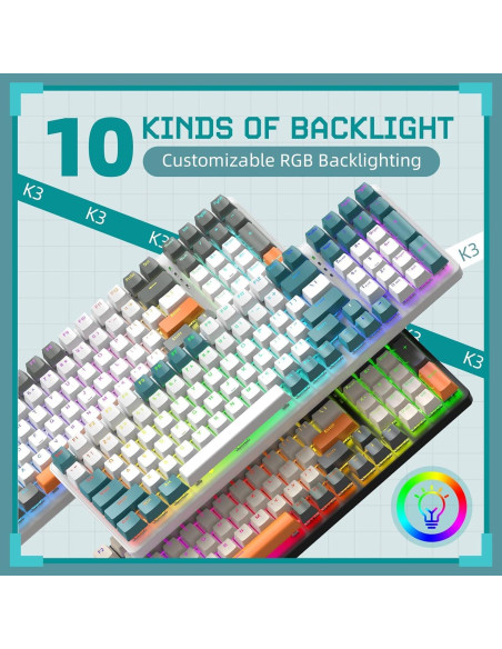 Teclado Mecánico Gaming AJAZZ K3 RGB 98 Teclas Anti-Conflito Teclado Mecánico Gaming AJAZZ K3 RGB 98 Teclas Anti-Conflito