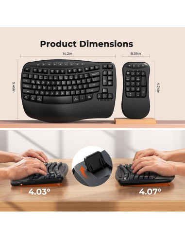 Teclado Inalámbrico Ergonómico Meetion K9330 con Reposamuñecas