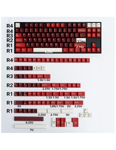Set de Teclas PBT Mintcaps 173 Teclas Cherry Rojo para Teclados Mecánicos
