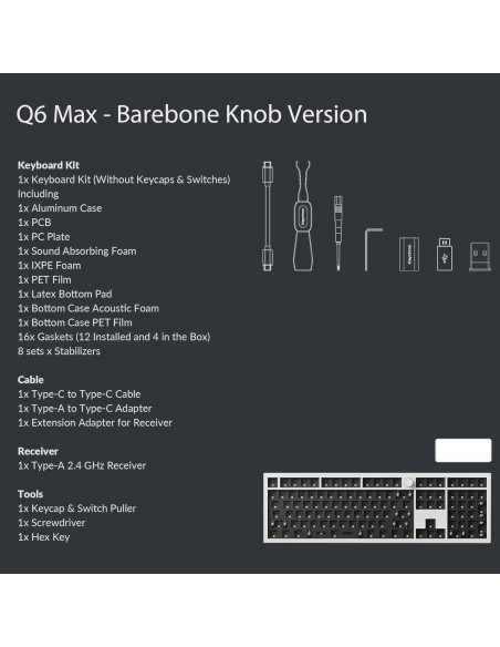 Teclado Mecánico Inalámbrico Keychron Q6 Max Barebone RGB - Blanco Teclado Mecánico Inalámbrico Keychron Q6 Max Barebone RGB - Blanco