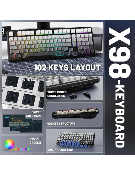 Teclado Mecánico Inalámbrico ATTACK SHARK X98 RGB 1.22kg Teclado Mecánico Inalámbrico ATTACK SHARK X98 RGB 1.22kg
