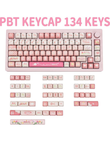 Teclado Mecánico COOMICKEY con Teclas PBT Rosa MOA 134 Teclas