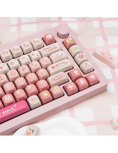 Teclado Mecánico COOMICKEY con Teclas PBT Rosa MOA 134 Teclas