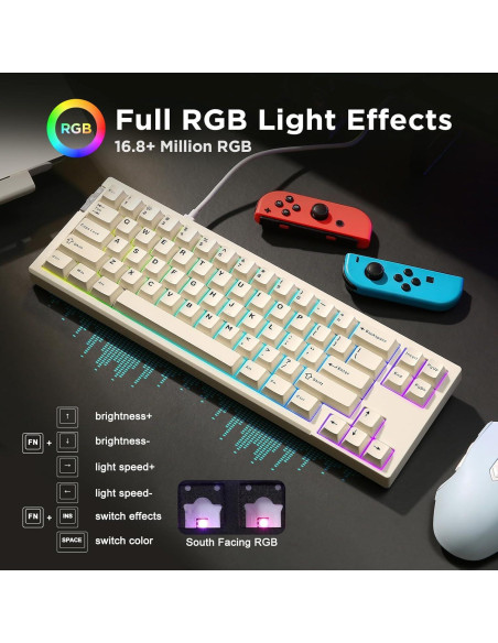 Teclado Gaming YUNZII RT68 TKL 68 Teclas RGB Outemu Beige Teclado Gaming YUNZII RT68 TKL 68 Teclas RGB Outemu Beige