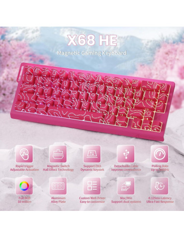 Teclado Gaming ATTACK SHARK X68 HE 60% RGB Magnético Rojo