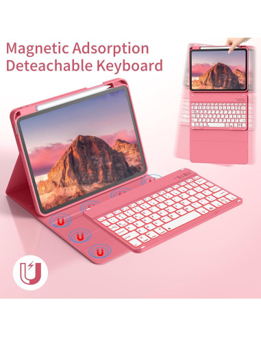 Funda de Teclado Inalámbrico AOUB para iPad 11" y 10.9" - Rosa Sandía