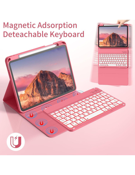Funda de Teclado Inalámbrico AOUB para iPad 11" y 10.9" - Rosa Sandía Funda de Teclado Inalámbrico AOUB para iPad 11" y 10.9" - Rosa Sandía