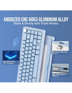 Teclado Mecánico Inalámbrico EPOMAKER Tide65 Azul 65% QMK/VIA 2