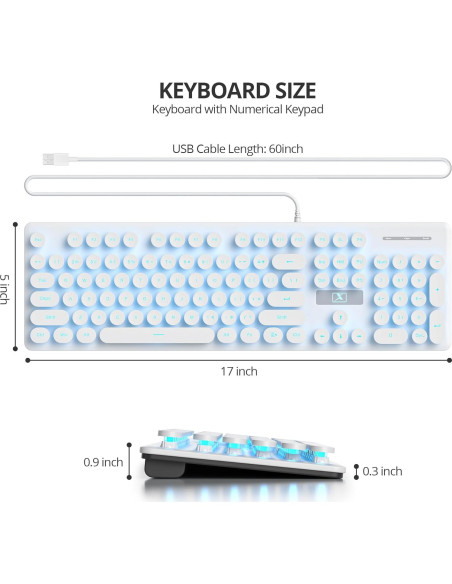 Teclado Retro con Cable Fogruaden, 104 Teclas Redondas, LED Azul Teclado Retro con Cable Fogruaden, 104 Teclas Redondas, LED Azul