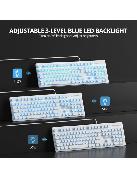 Teclado Retro con Cable Fogruaden, 104 Teclas Redondas, LED Azul Teclado Retro con Cable Fogruaden, 104 Teclas Redondas, LED Azul