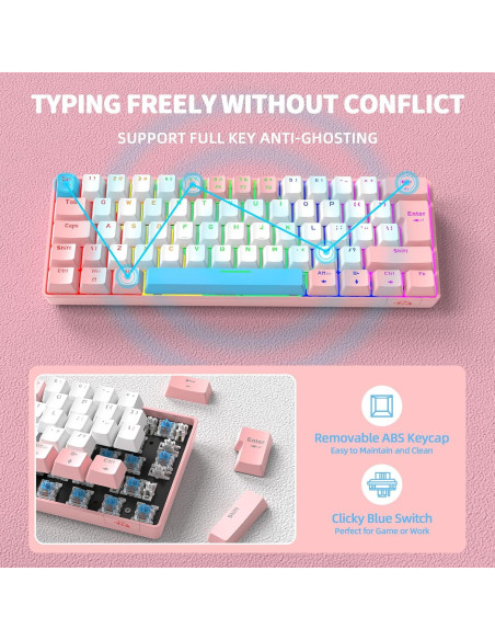 Teclado Mecánico Gaming ZIYOU LANG T60 60% Retroiluminado Rosa/Blanco Teclado Mecánico Gaming ZIYOU LANG T60 60% Retroiluminado Rosa/Blanco