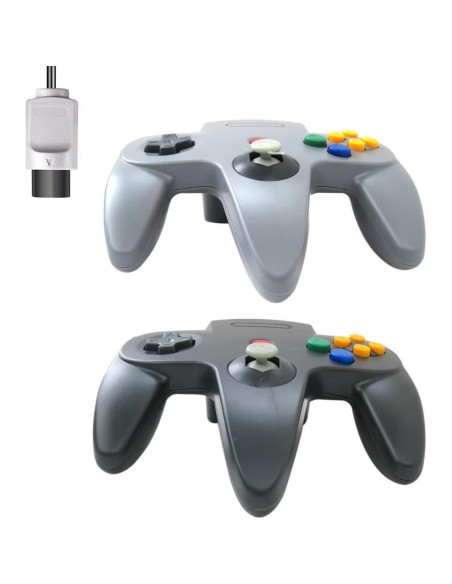 Conjunto de 2 Controladores con Cable para Nintendo 64 N64 - Negro y Gris Conjunto de 2 Controladores con Cable para Nintendo 64 N64 - Negro y Gris