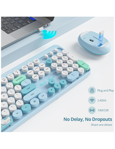 Combo Teclado y Ratón Inalámbrico Retro SbocKeeb Azul 104 Teclas