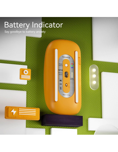 Ratón Inalámbrico Bluetooth TENMOS M18 Recargable USB C Naranja
