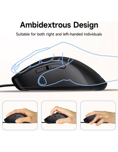 Ratón con Cable Memzuoix 1200 DPI Ergonómico Negro 1.5 m