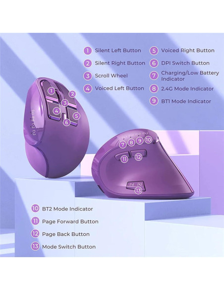Ratón Vertical Ergonómico Inalámbrico Wekity B52 - 9 Botones Ratón Vertical Ergonómico Inalámbrico Wekity B52 - 9 Botones