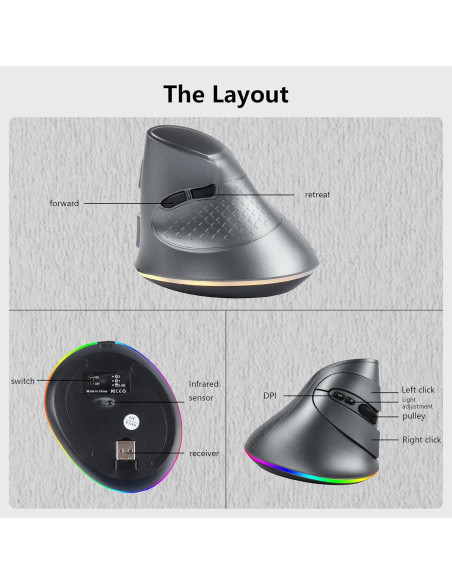 Ratón Inalámbrico Vertical Ergonómico Samudgate RGB 4 DPI Ratón Inalámbrico Vertical Ergonómico Samudgate RGB 4 DPI