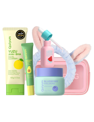 Set de Cuidado de la Piel QUIYUM 4pcs - Limpiador, Suero, Crema