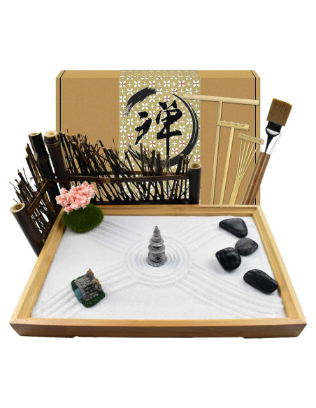 Jardín Zen Japonés Artcome con Arena y Accesorios - Mini Kit de Meditación Jardín Zen Japonés Artcome con Arena y Accesorios - Mini Kit de Meditación
