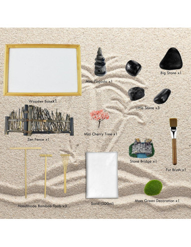 Jardín Zen Japonés Artcome con Arena y Accesorios - Mini Kit de Meditación