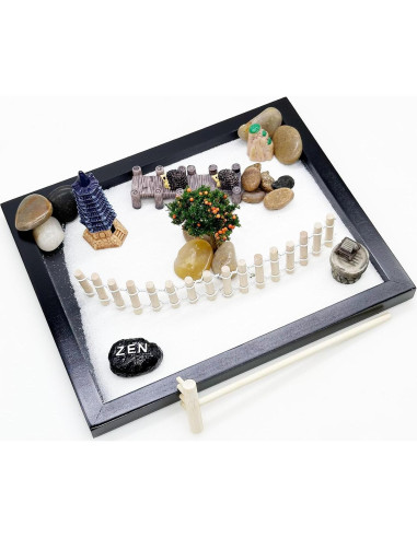 Kit Jardín Zen Mini Cayway - Decoración de Mesa con Arena Blanca